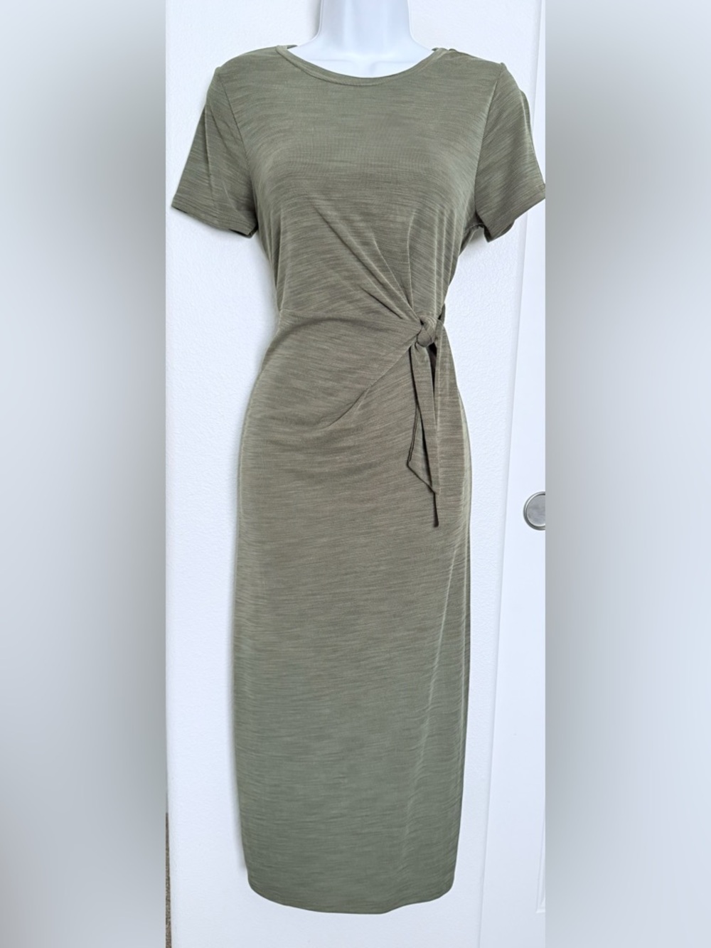 Nicole Miller Olive Knot-Side Midi Dress